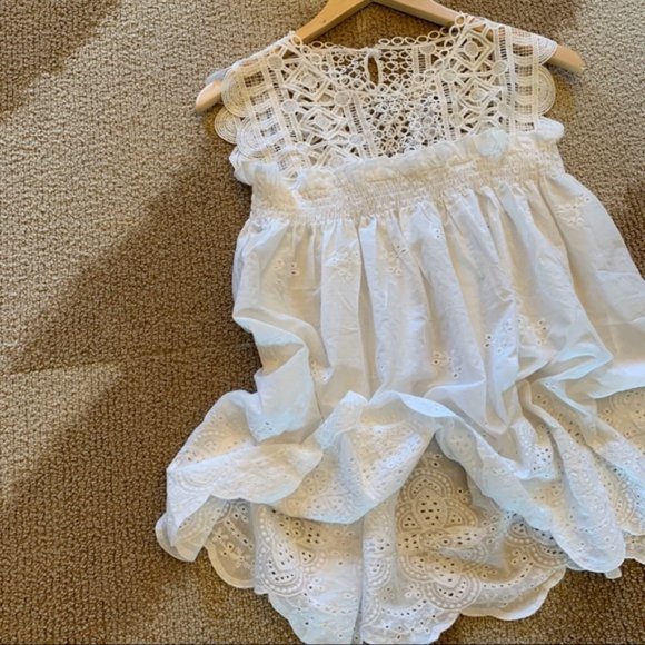 New White Eyelet Lace Tank Blouse Layering Summer Top Western Boho Beach - Picture 5 of 8